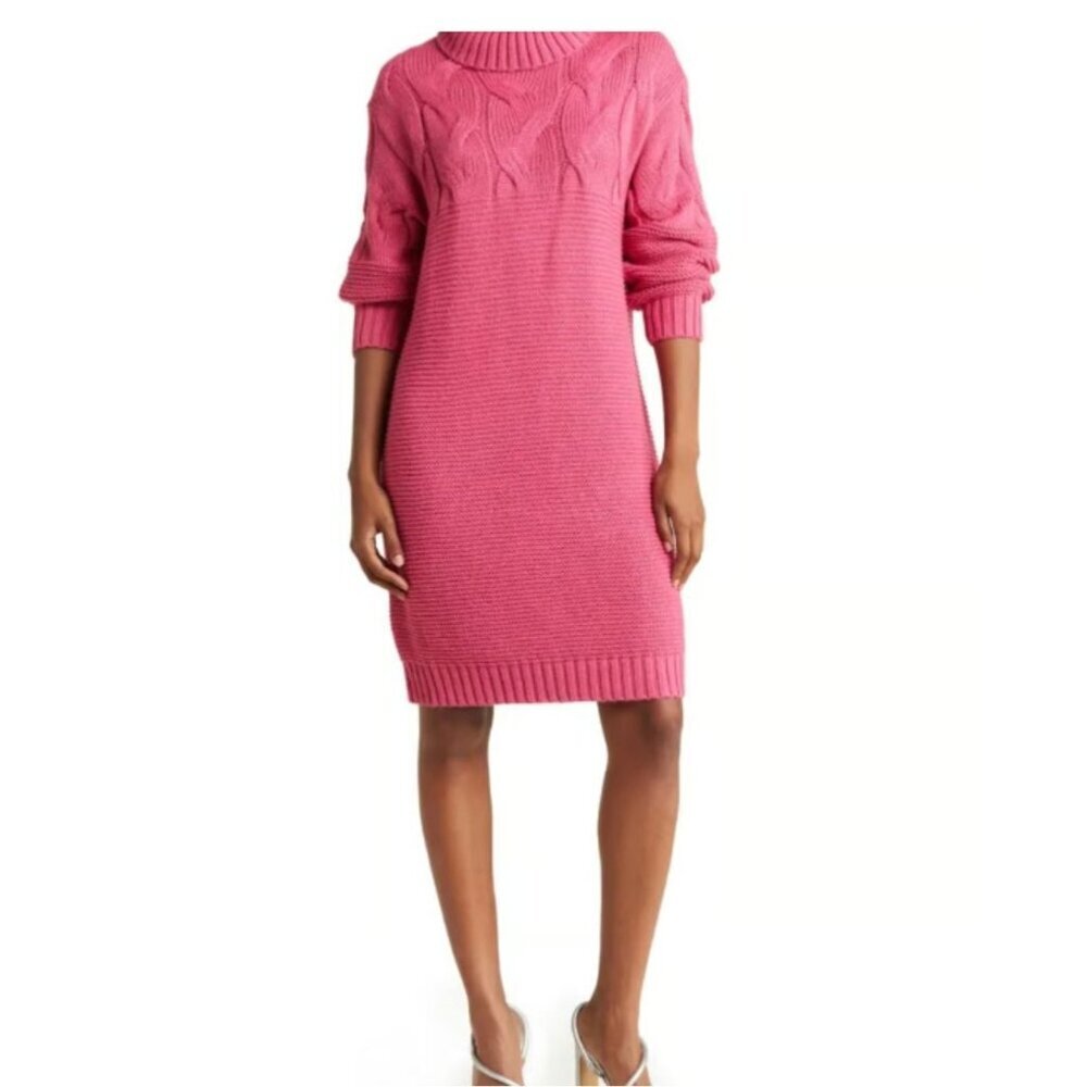 NWT Stitchdrop Turtleneck Cable Knit Sweater Dress Magenta Large